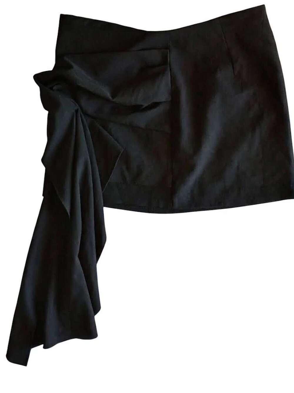 ZARA Black Drape Side Train Mini Skirt Size L High Waist Side Zip